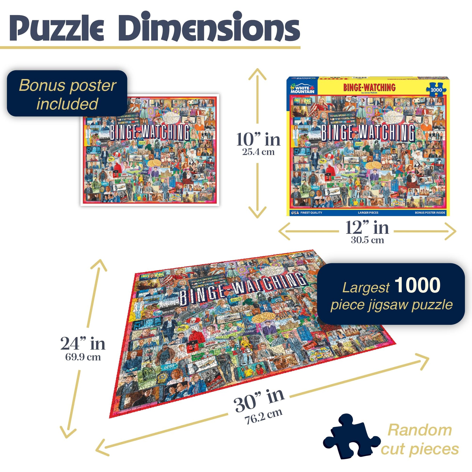 White Mountain 1000 Piece Jigsaw Puzzle TV Shows Pop, Binge Watching