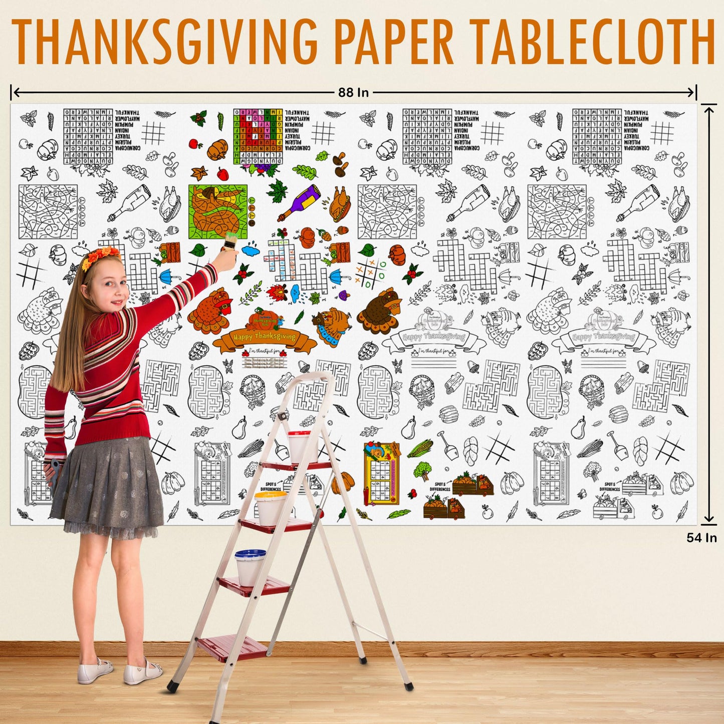FUN LITTLE TOYS Thanksgiving Tablecloth Rectangle Tablecloth, Thanksgiving Decorations Party Favors for Kids