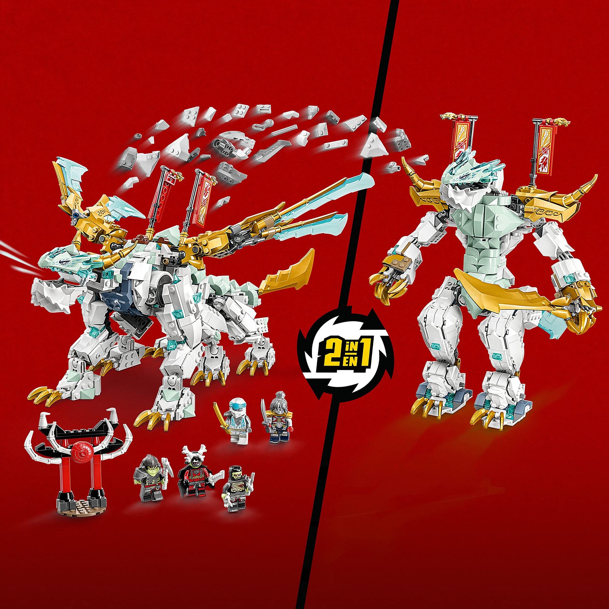 LEGO NINJAGO Zane’s Ice Dragon Creature 71786, 2in1 Dragon Toy to Action Figure Warrior, Model Building Kit, Construction Set for Kids with 5