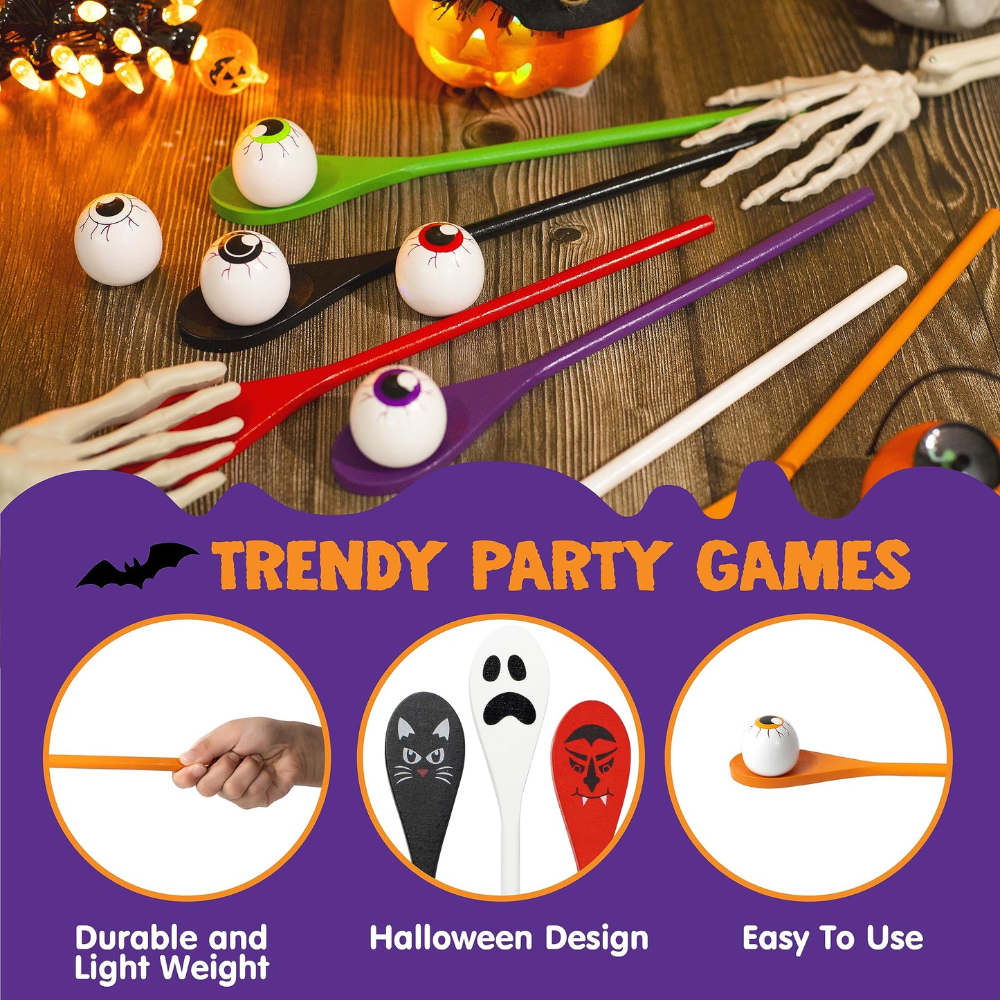 JOYIN Halloween Egg and Spoon Race Game, 6 Eggs and 6 Spoons, Made of the Finest Wood, Fun Game for Parties, Birthdays Classroom Activities. Durable