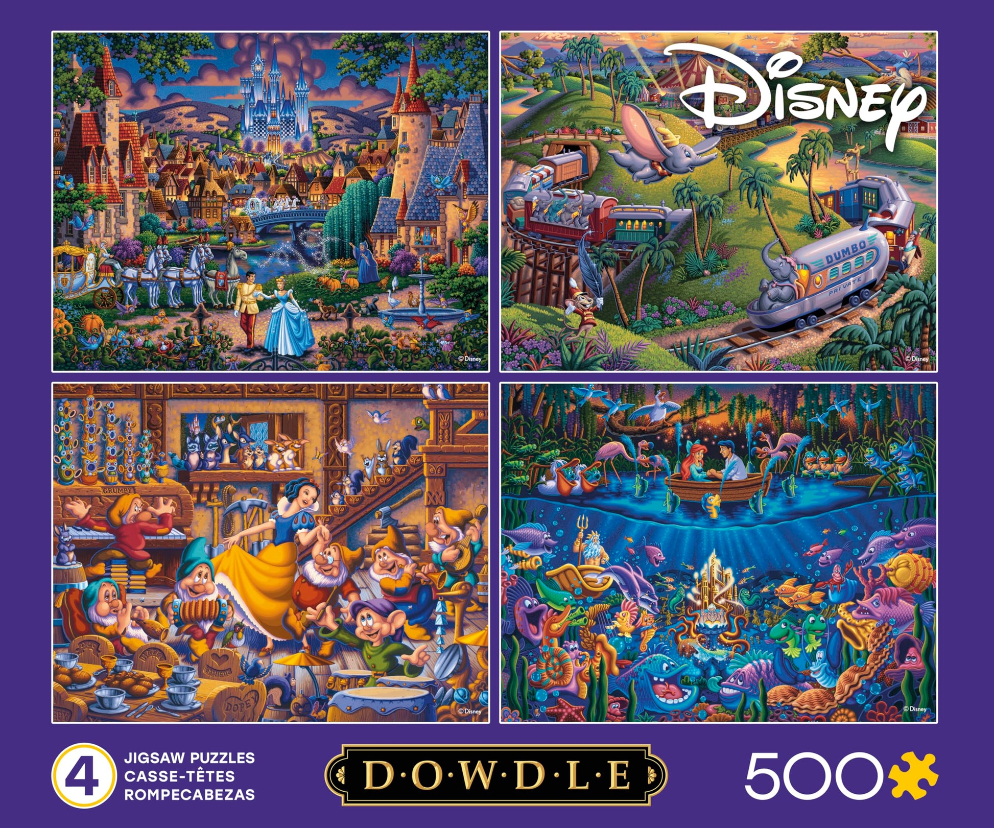 Ceaco - Disney Dowdle Collection - 4 Pack 500 Piece Puzzles for Adults