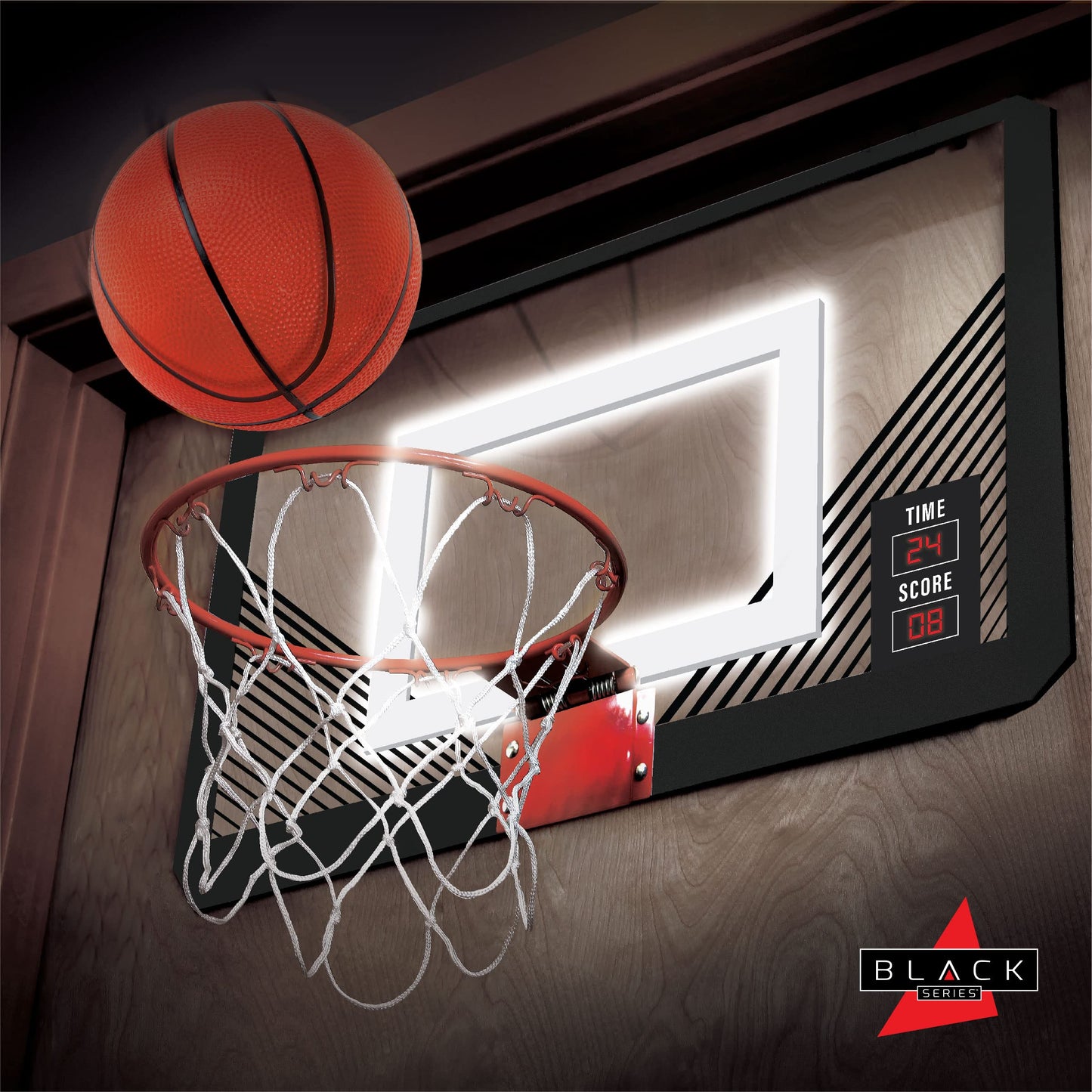 BLACK SERIES The LED Light-Up Basketball 18 Inch Hoop Sports Game with Mini Ball for Indoor/Outdoor Play During The Day or Night -Slam Dunk Approved