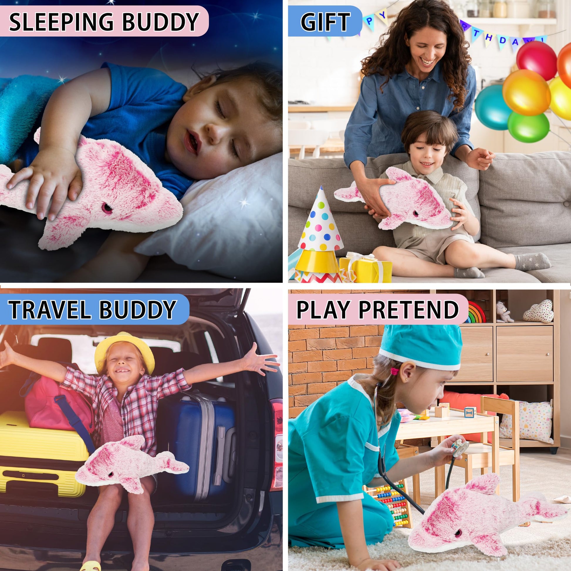 DolliBu Pink Dolphin Super Soft Stuffed Animal, Cute Realistic Stuffed Animals for Girls. Boys and Adults Animal Gifts, Kids Ocean Life Nursery Décor