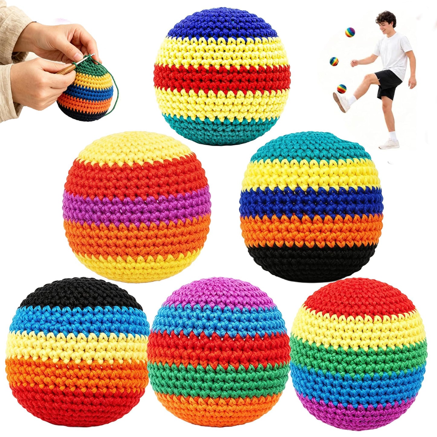 VKNMQLB 6 Pack Hacky Footbag Sack Set - Durable Knit Kick Bags Soft Kick Sack Balls for Adults & Beginners - Durable Juggling & Outdoor Game