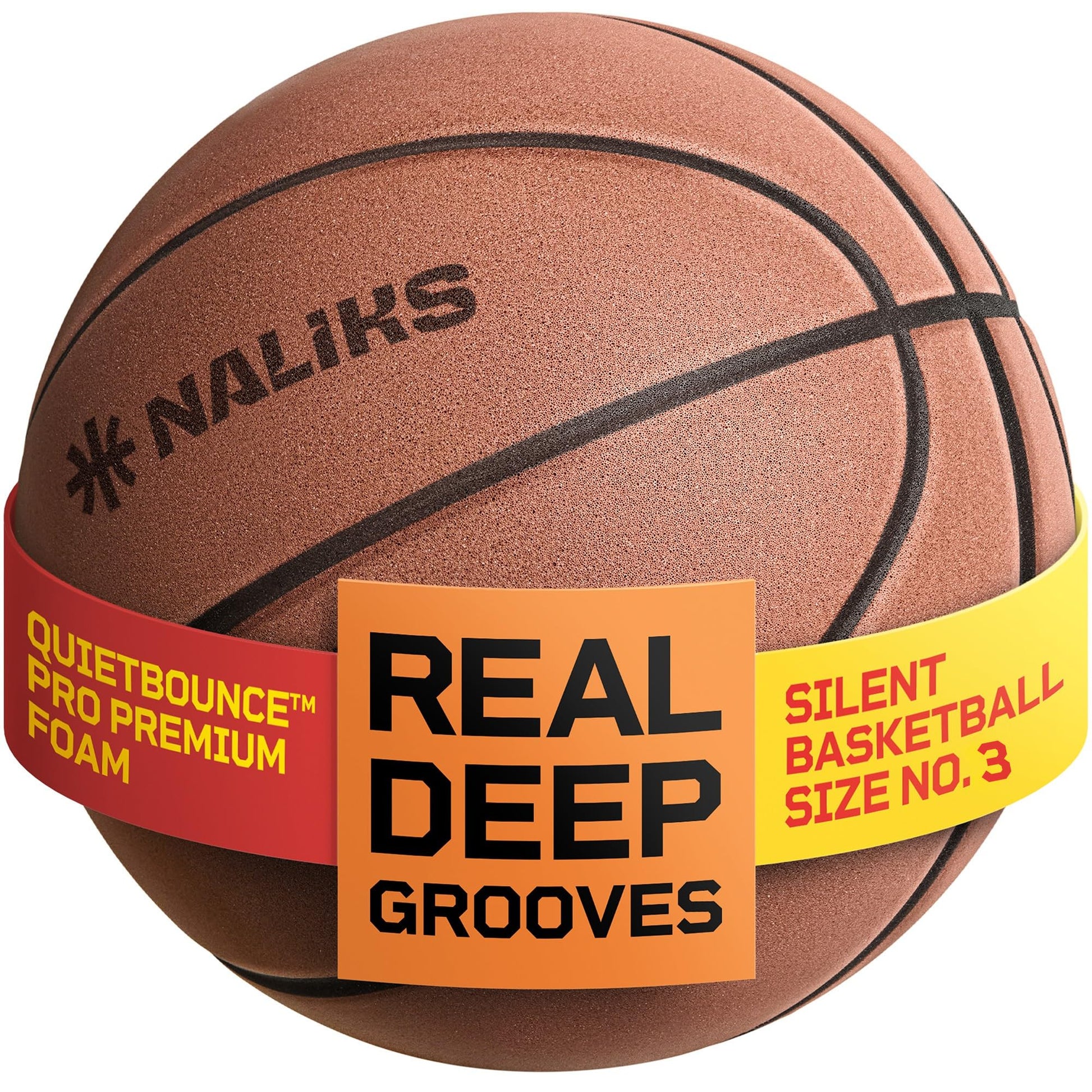 NALIKS Silent Basketball Size 3, 22” - Airless Indoor Basketball | Gift Box Included, Pro PU Foam Basket Ball, for Quiet Dribbling Indoor, Real