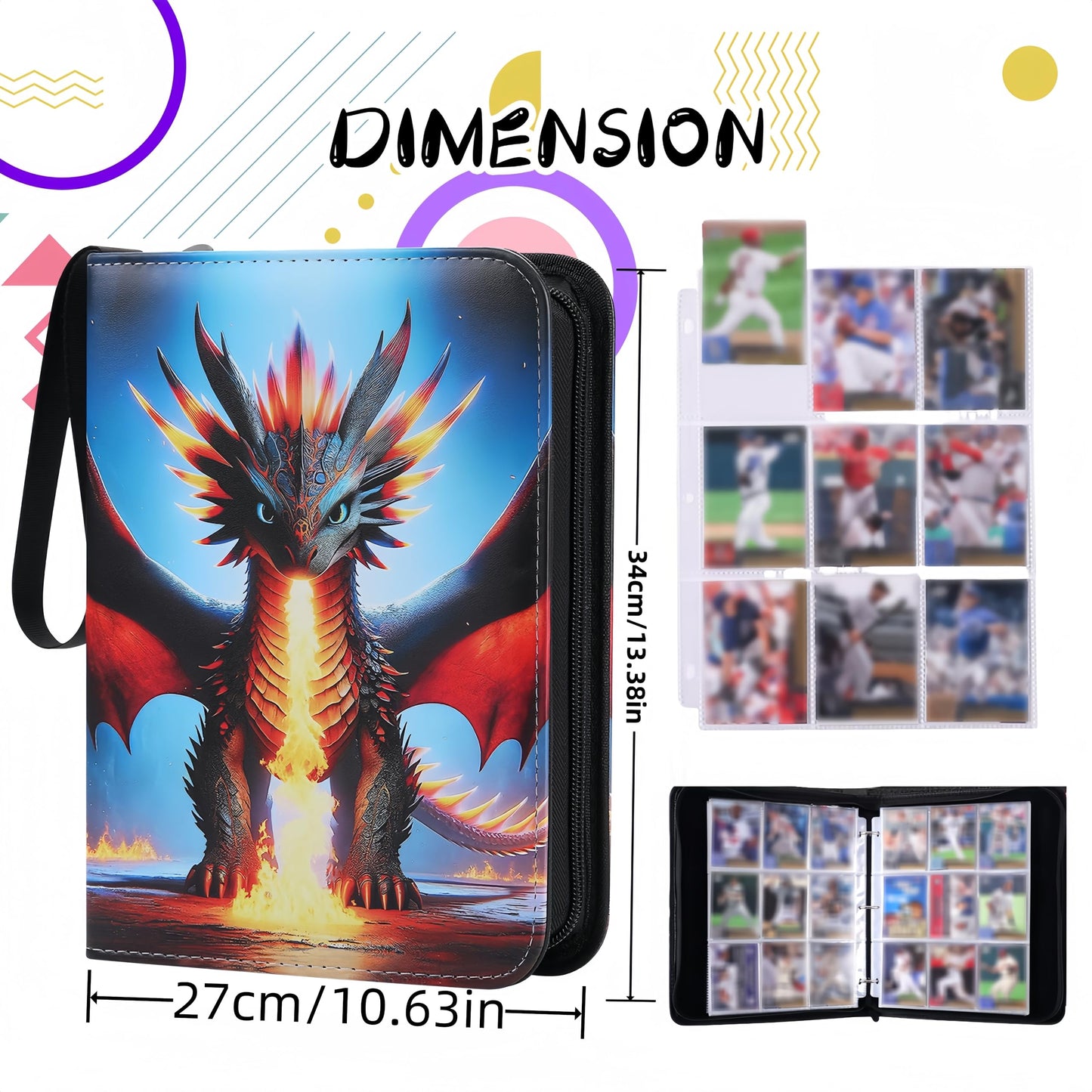 Trading Card Storage Album - 900 Pocket Card Binder with 50 Durable 9-Pocket Pages, Zipper Closure Collector's Album, Removable Sleeves for Card