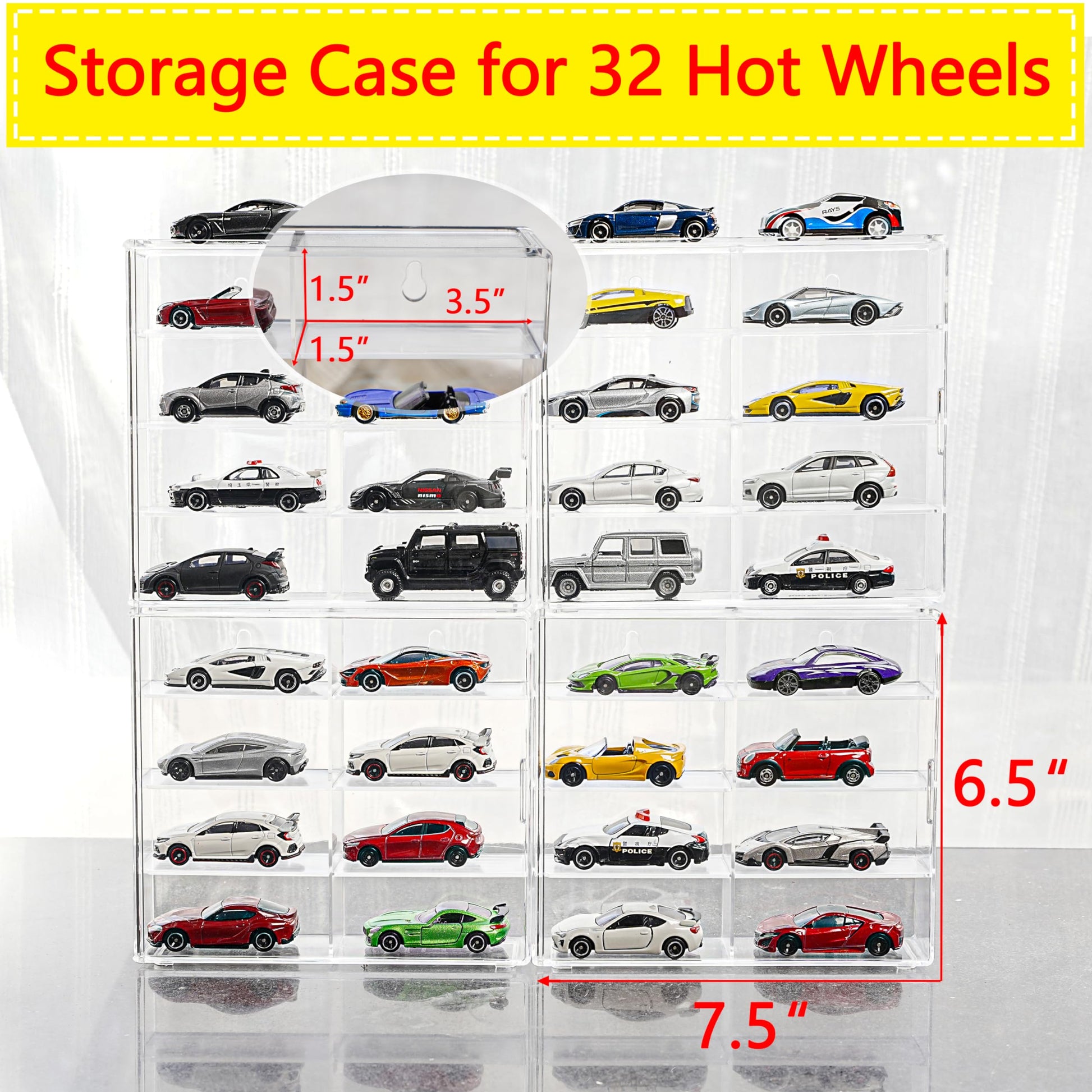 KASTUN Display Case for 32 Hot Wheels,Matchbox Cars,Display Case Wall Mount,Transparent Storage Case for 1/64 Diecast Cars,Wall