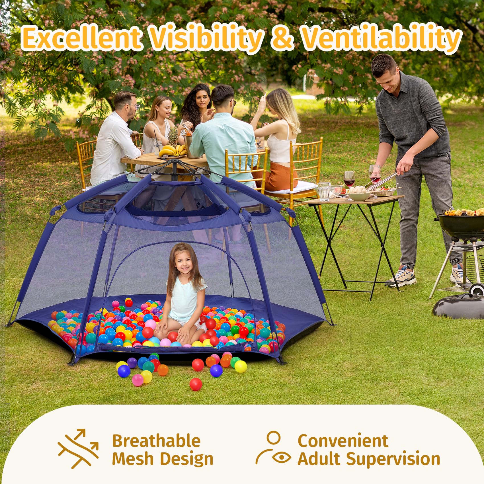 Alvantor® Baby Playpen Pop Up Play Yard 84"x84"x44”Large Kids Play Tent Indoor Outdoor Playhouse Mesh Play Pen, Mosquito Net Playpen Camping Beach