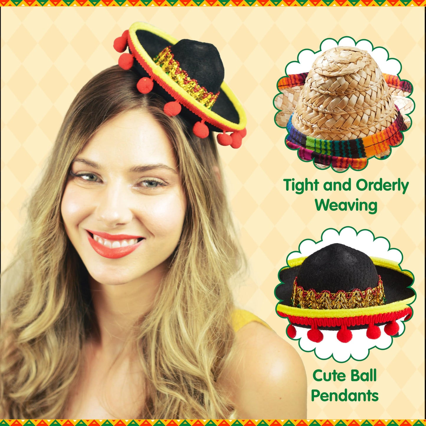 JOYIN 6 PCS Cinco De Mayo Fiesta Fabric and Straw Sombrero Headbands Party Costume for Fun Fiesta Hat Party Supplies, Luau Event Photo Props, Mexican