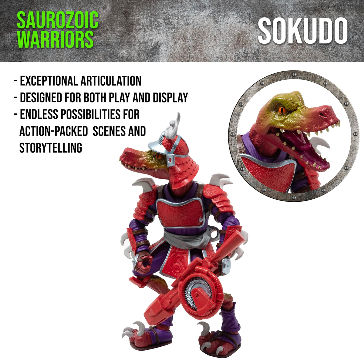 Boss Fight Studio Saurozoic Warrior Sokudo Legion Futuristic, Armored Dinosaur Hero - Highly Articulated, Posable Collectible Action Figure with Full