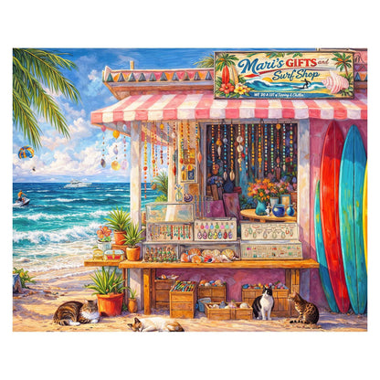 Springbok Seaside Surf Shop 500 Piece Jigsaw Puzzle for Adults - Tropical Beach Store & Ocean Scene - Poster Now Included - Coastal Vacation Artwork