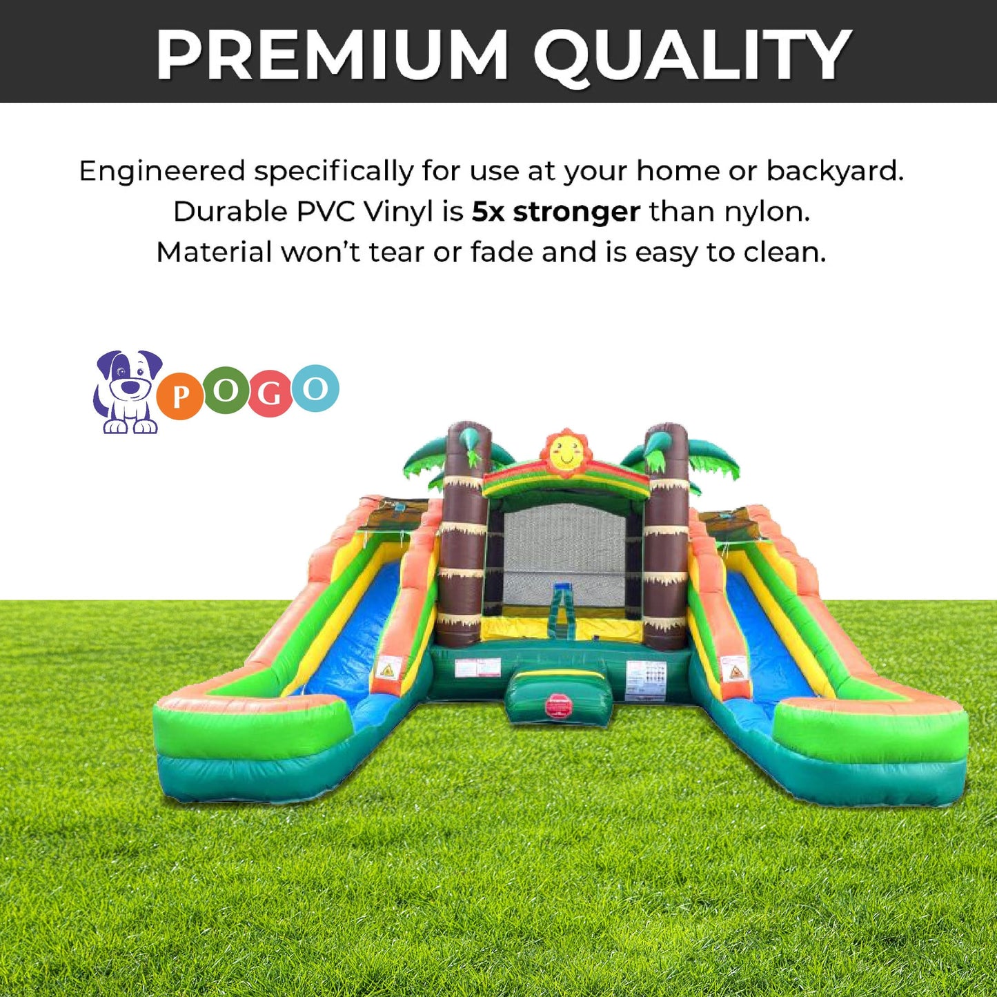 Pogo Bounce House Crossover Double Water Slide Combo, No Blower, Tropical