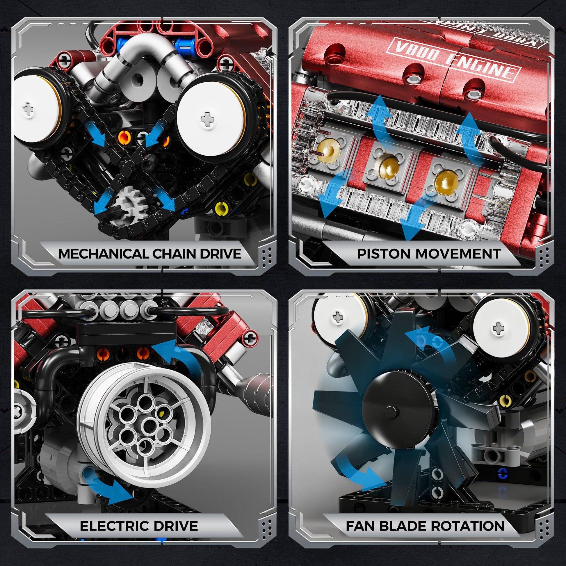 HGYYGACN V8 Engine Building Blocks Sets, V8 Engine Model Kit, Runnable Model Engine Building Sets, Mini Engine Kits with Crankshaft & Rotating Fan