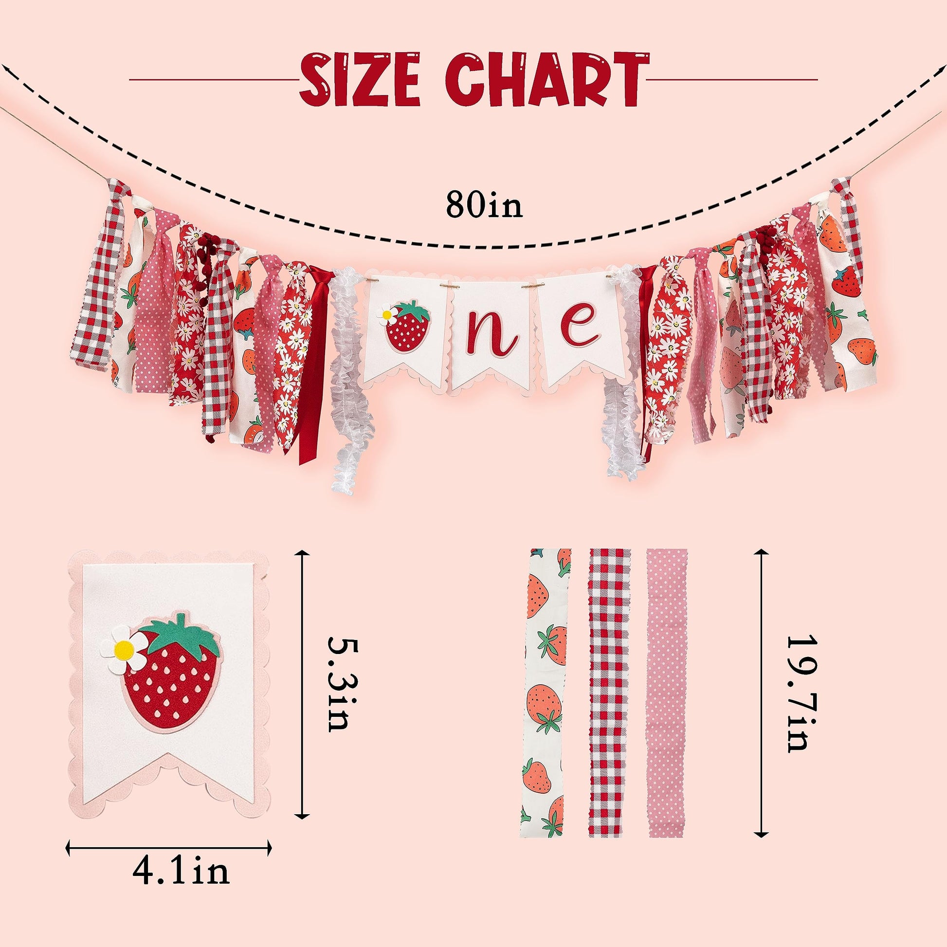 CANTLY Strawberry First Birthday High Chair Banner Sweet Strawberry Banner
