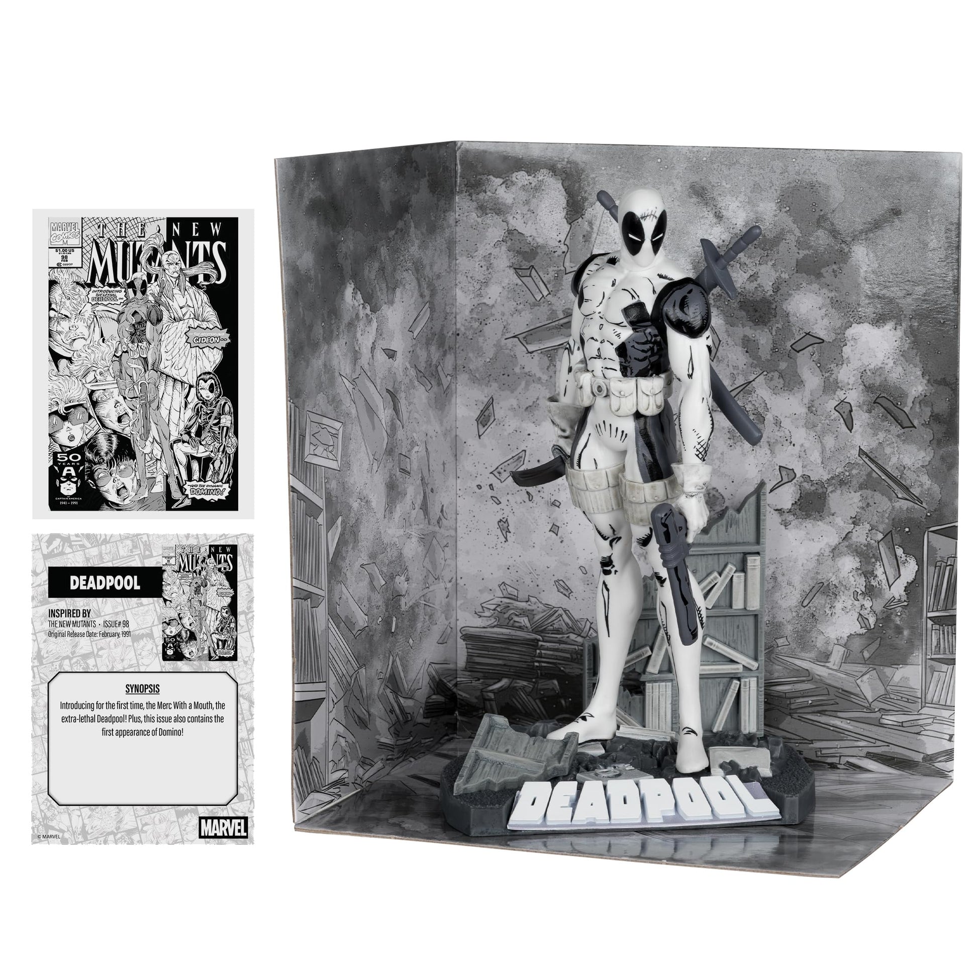 McFarlane Toys- Marvel Deadpool (Line Art) 1:10th Scale Collectible with Scene (The New Mutants #98) Gold Label