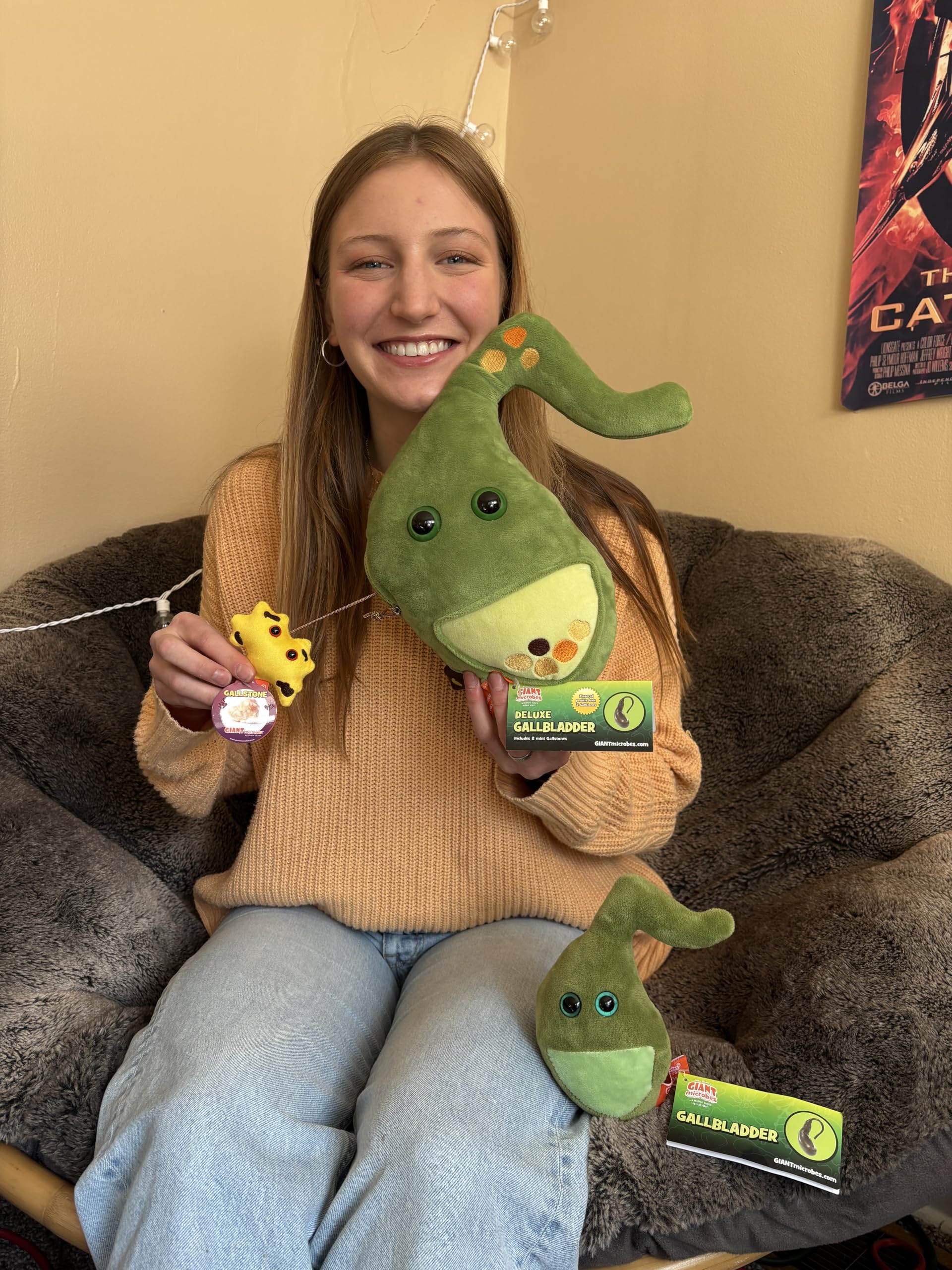 GIANT MICROBES Deluxe 14" Gallbladder Plush with Gallstones, Gallbladder Surgery Recovery Items, Post-Gallbladder Surgery Must Haves, Anatomy Gifts