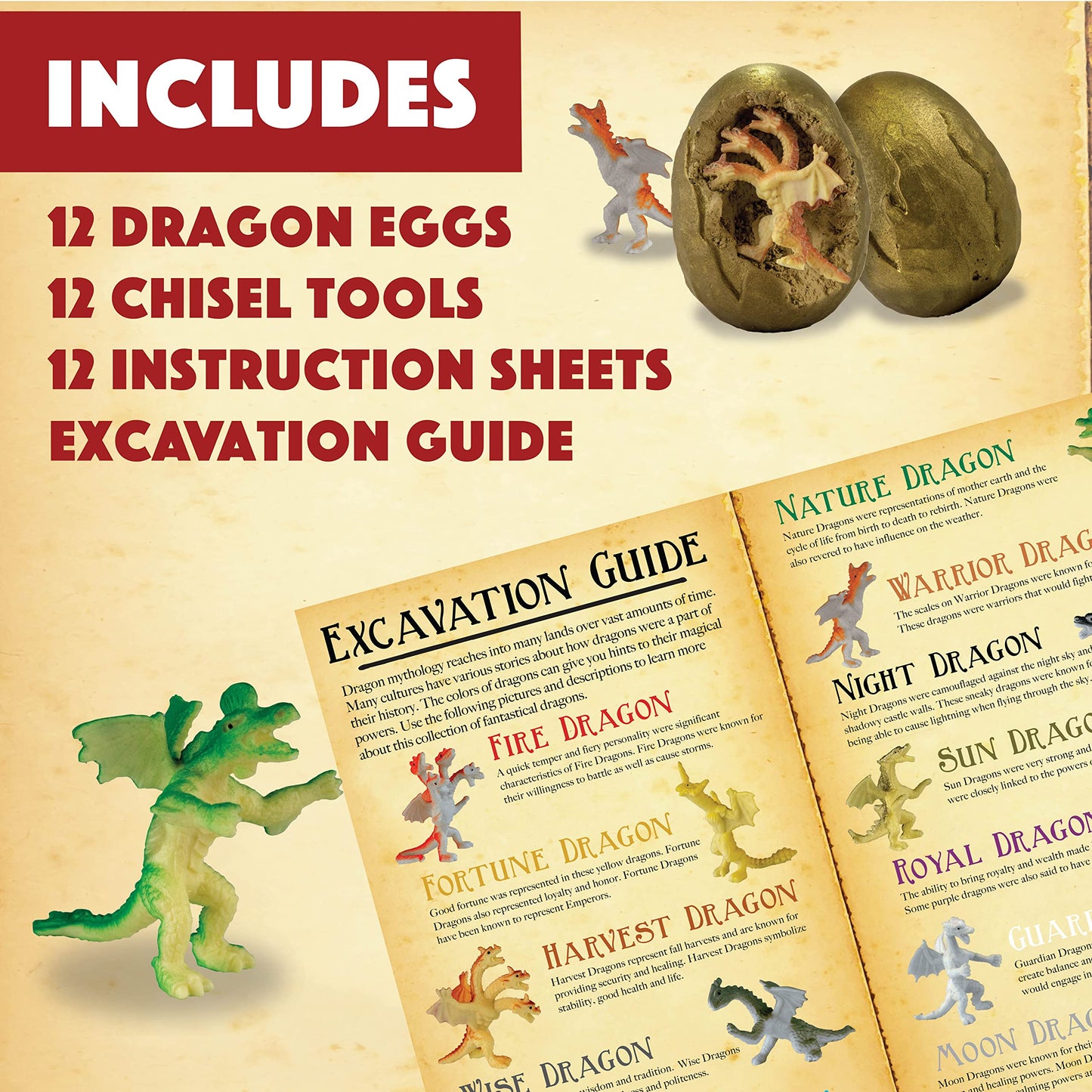 MindWare Dig It Up! Discoveries Dragon Eggs Dig Kit - Includes 12 Dragon Eggs with Toys Inside, Chisel Tools, Instruction Sheets & Excavation