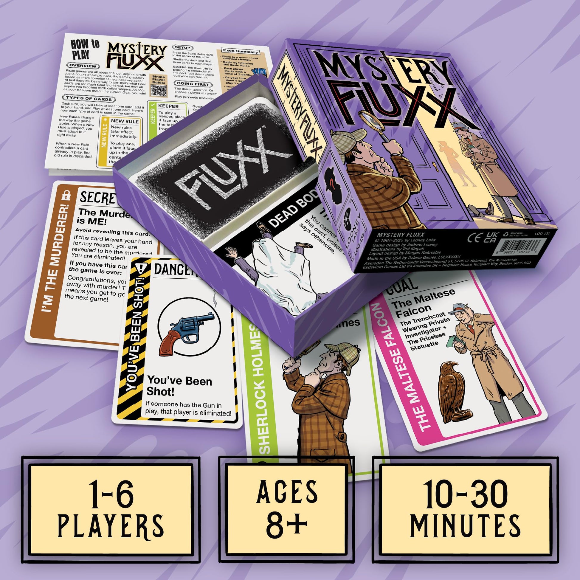 Looney Labs Mystery Fluxx - The Detective-Themed Card Game of Clues and Deduction, Ages 8 to Adult, 1-6 Players
