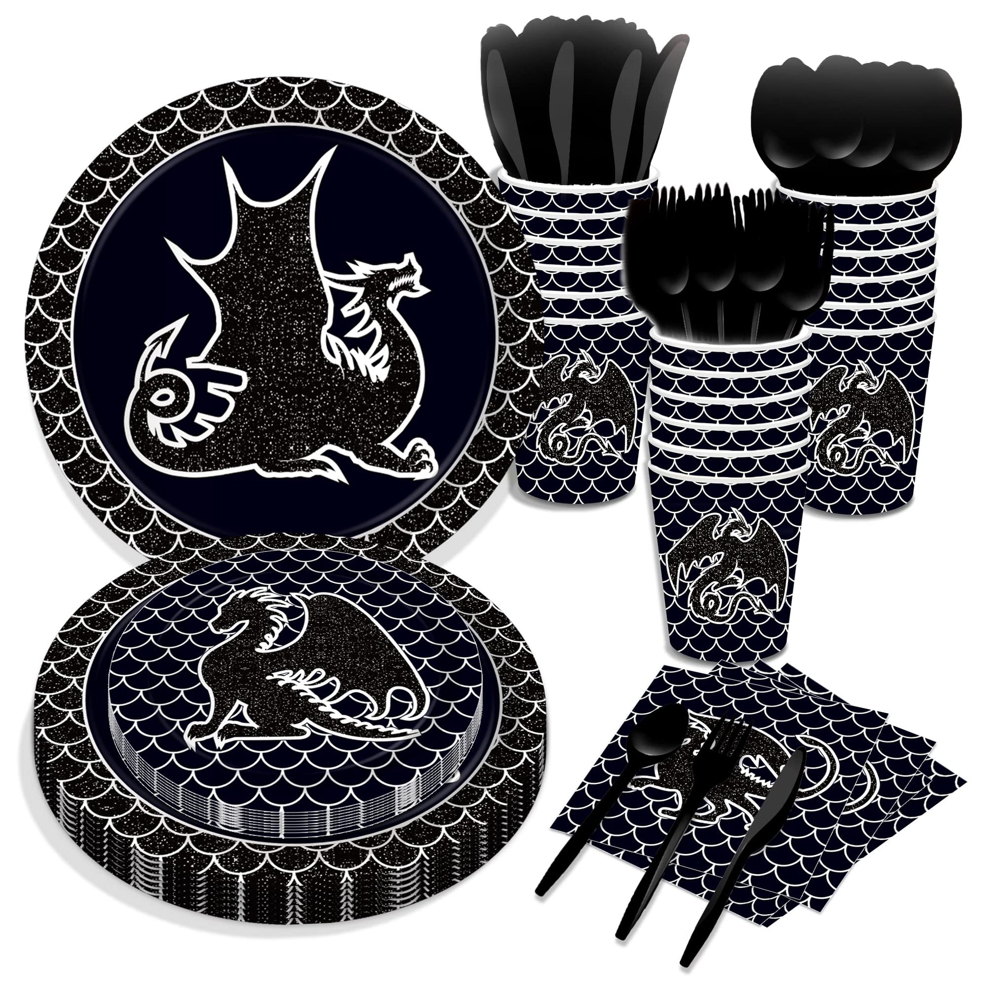 116Pcs Black Dragon Party Tableware Set,Medieval Dragon Party Supplies