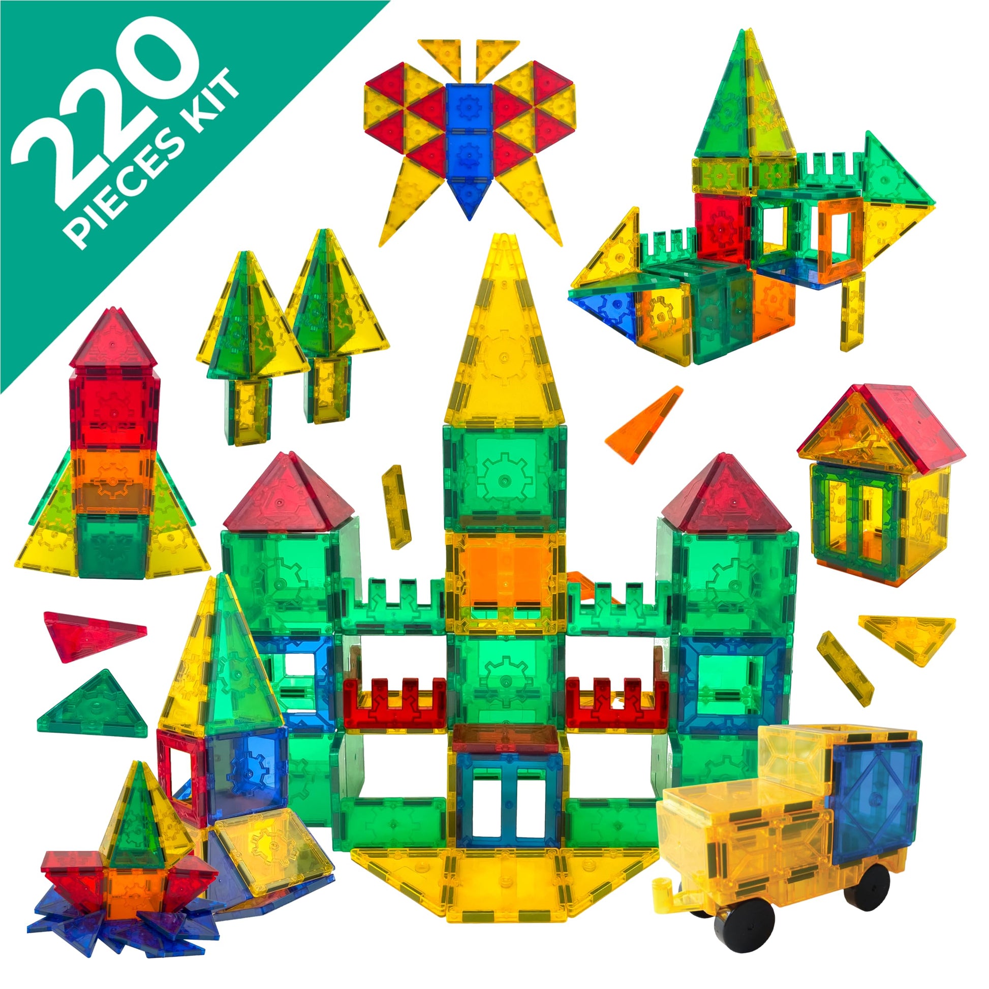 Tytan Tiles 220-Piece Supersized Magnetic Tiles Building Set, 1000s of Creations, Large 3D Castles, Massive Vehicles, & Rocket Ships, Kids’ STEM Toy