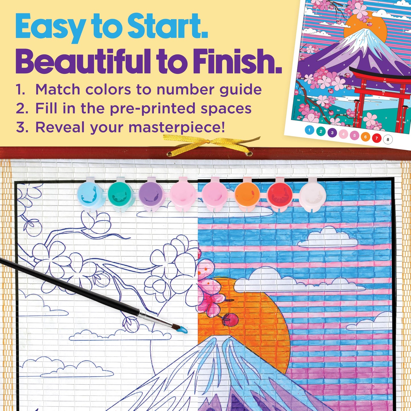 Faber-Castell Paper Scroll Painting Kit: Mount Fuji | Summer Crafts & Back to School Ready Supplies | Ready-to-Hang DIY Painting Craft for Kids (1