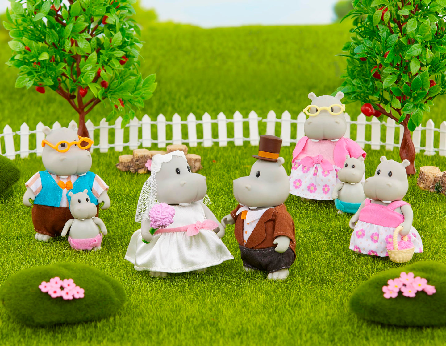 Li'l Woodzeez Pitterpotemus Hippo Family Wedding Set, 7 Posable, Playsets
