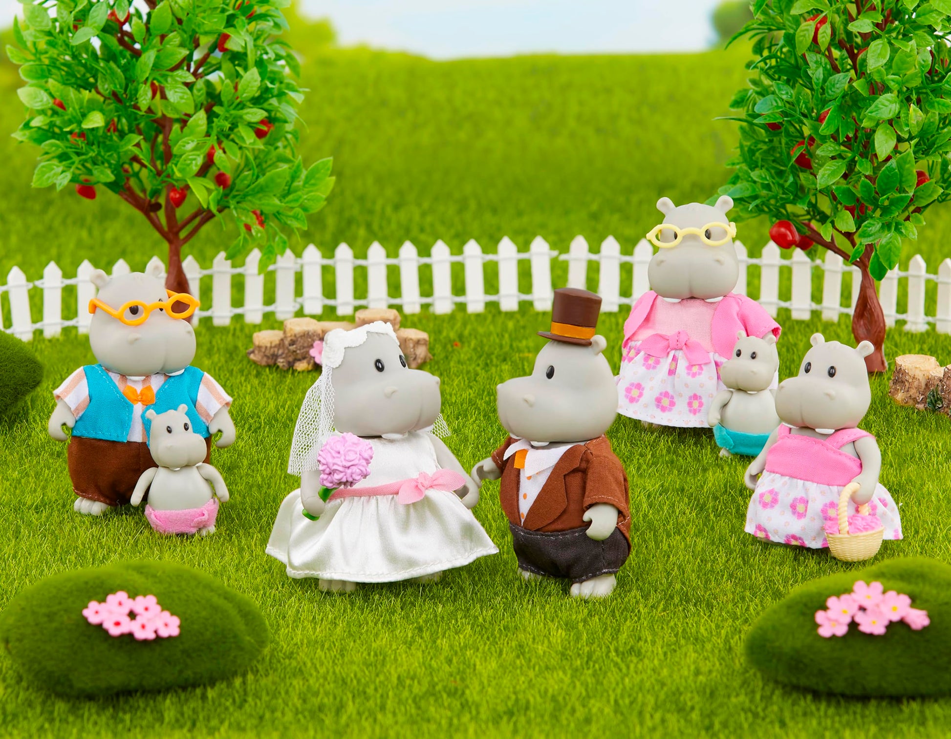 Li'l Woodzeez Pitterpotemus Hippo Family Wedding Set, 7 Posable, Playsets