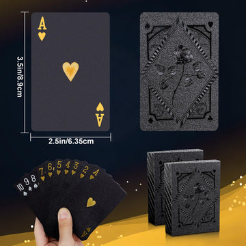 Playing Cards 2 Pack, Plastic Playing Cards, Waterproof Card, 2 Deck of Cards, Black Cool Foil Poker Card Set for Beach Table Magic Pool Camping Party