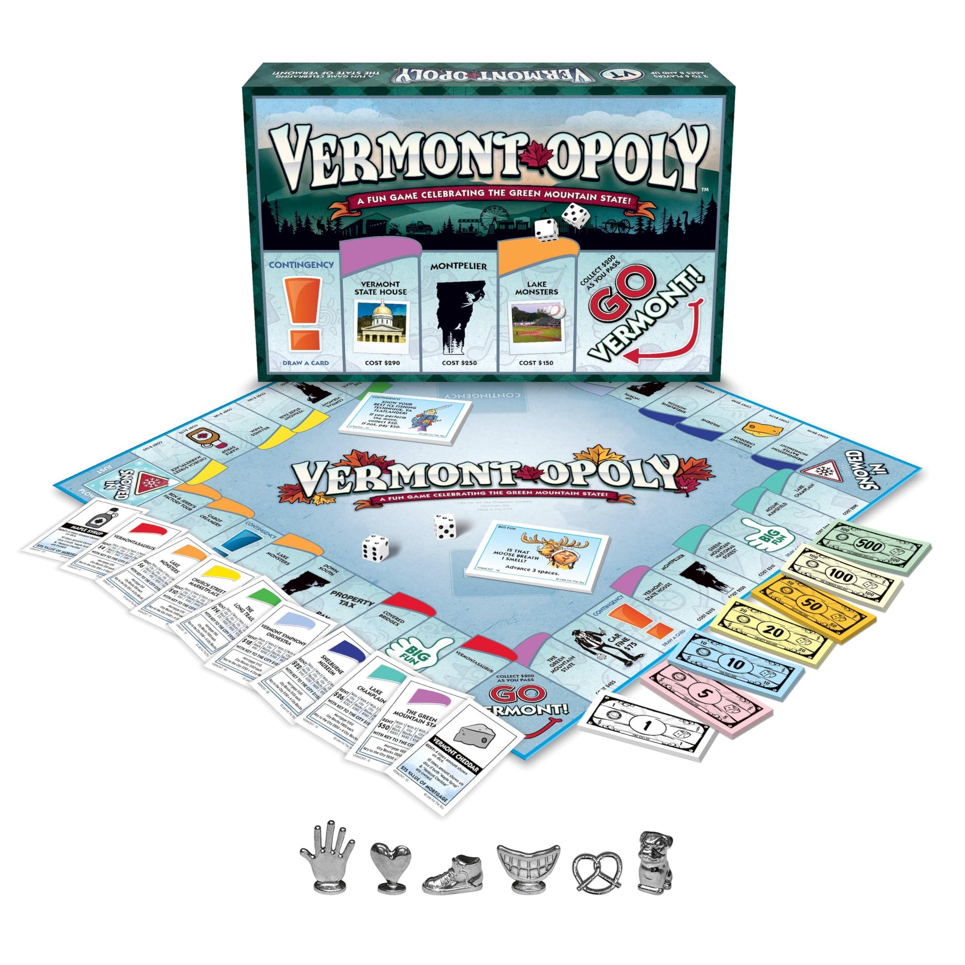 Late for The Sky Vermont-Opoly State Themed Family Board Game, Vermont Strategy Board Game for Adults and Kids, Ages 8+, 2-6 Players, Traditional or 1