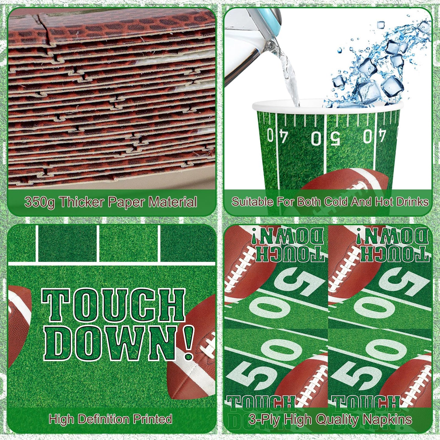 99 Pcs Football Party Supplies Sets, Includes Touchdown Dinner Plates, Dessert Plates, Napkins, Rugby Tablecloths, Cups and Banner for Football