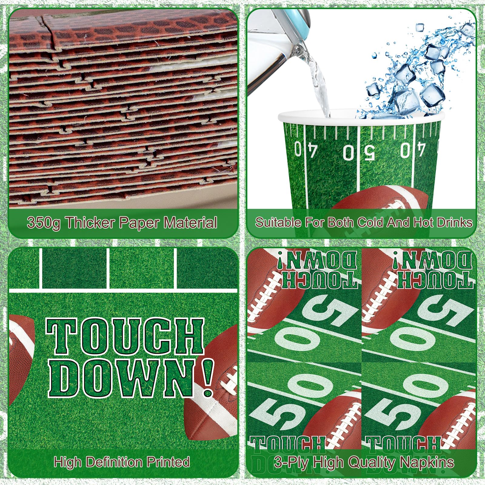 99 Pcs Football Party Supplies Sets, Includes Touchdown Dinner Plates, Dessert Plates, Napkins, Rugby Tablecloths, Cups and Banner for Football