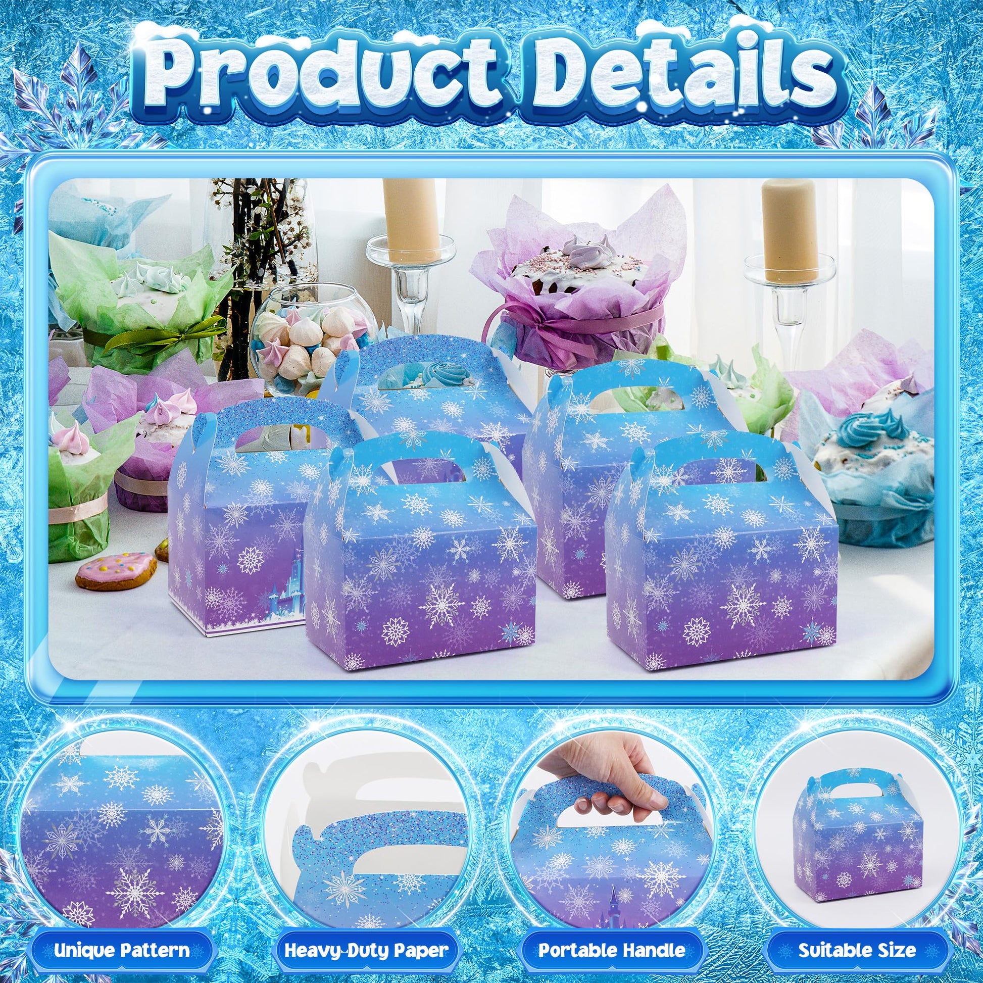 16PCS Snowflake Gift Bags Paper Winter Party Favor Candy Goodie Boxes