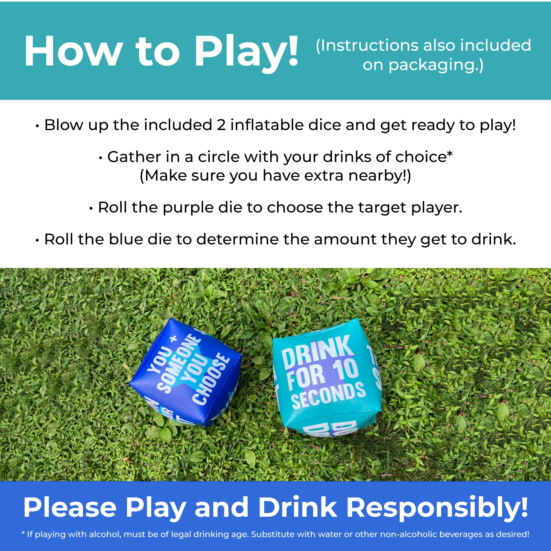 TMD Retail Giant Dice Drinking Game for Adults - Blow Up Dice PVC Inflatable and Reusable 2 Dice - 10" - Jumbo Dice for Indoor Outdoor Fun Games, Pool