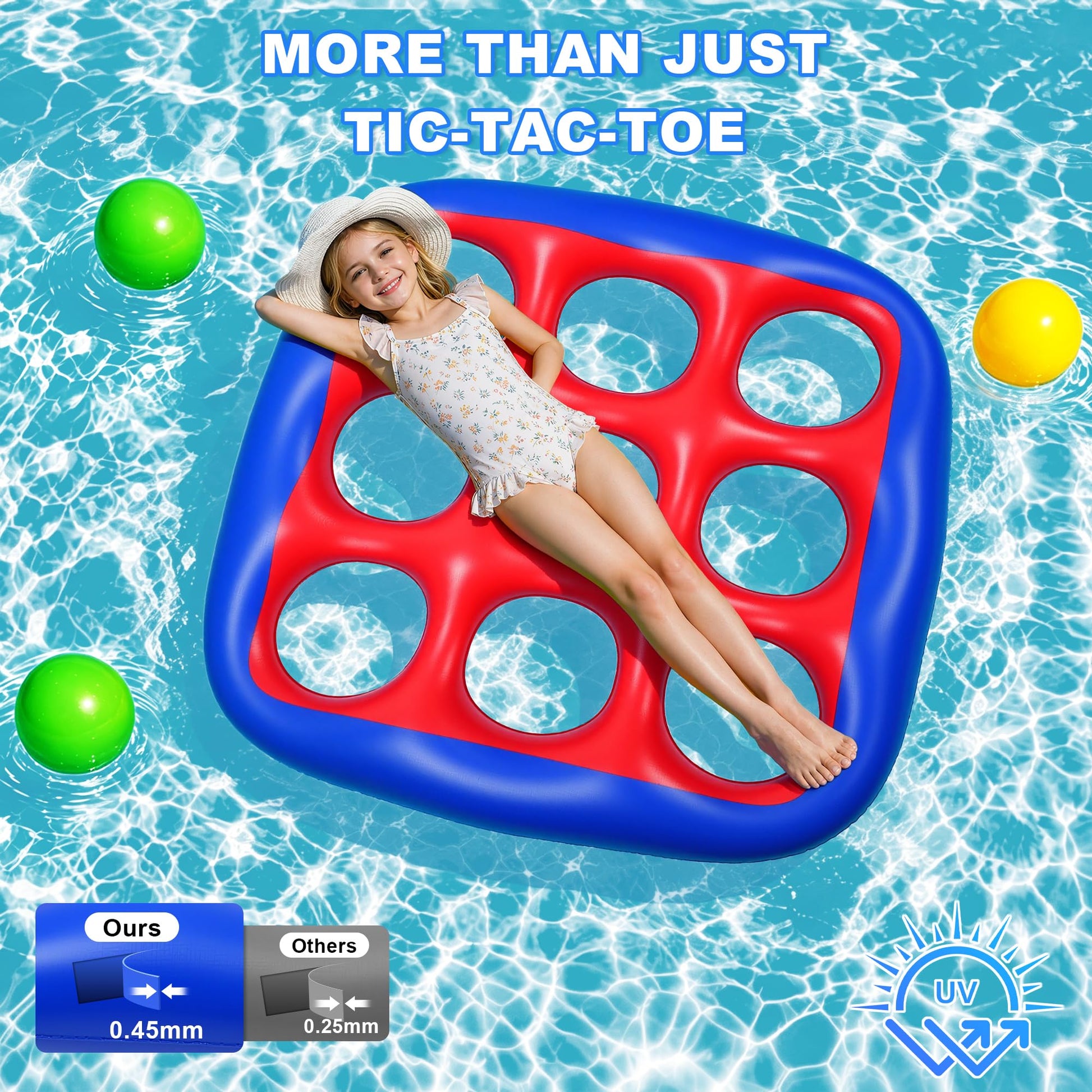 Hayiwel Pool Games Set- Tic-Tac-Toe Inflatable Pool Toys with 10 Balls Fun Summer Swimming Pool Party Beach Lawn Outdoor Camping Party Float Game
