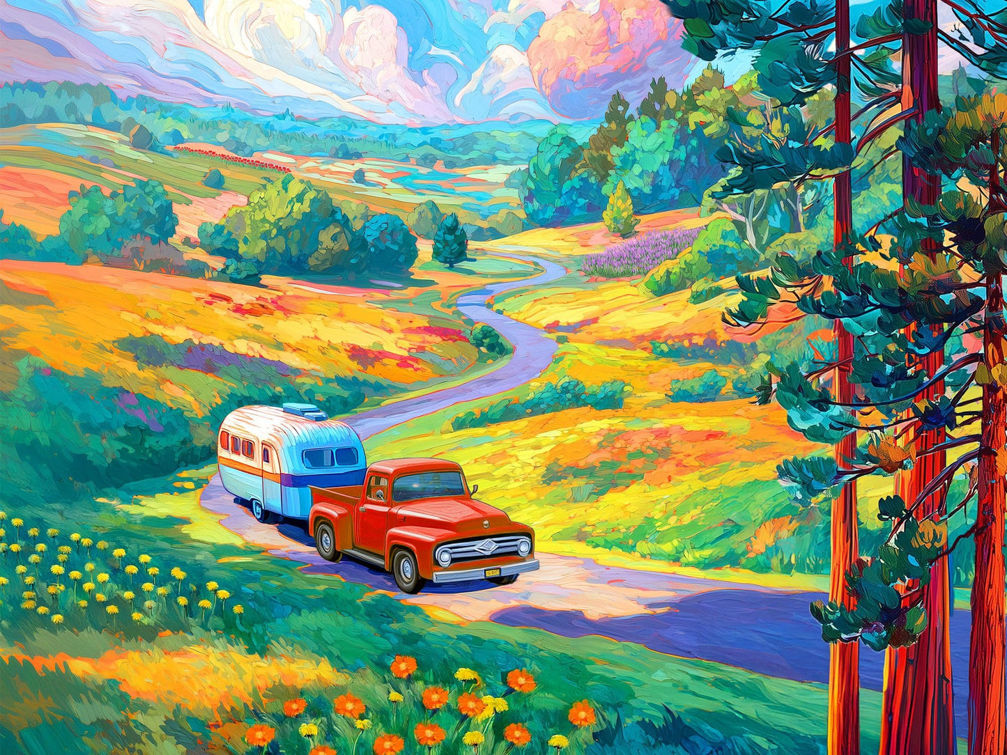 Springbok Road Trip 500 Piece Jigsaw Puzzle for Adults & Family - Poster Now Included - Vintage Travel Scene, Classic Car Adventure Art - Unique Cut