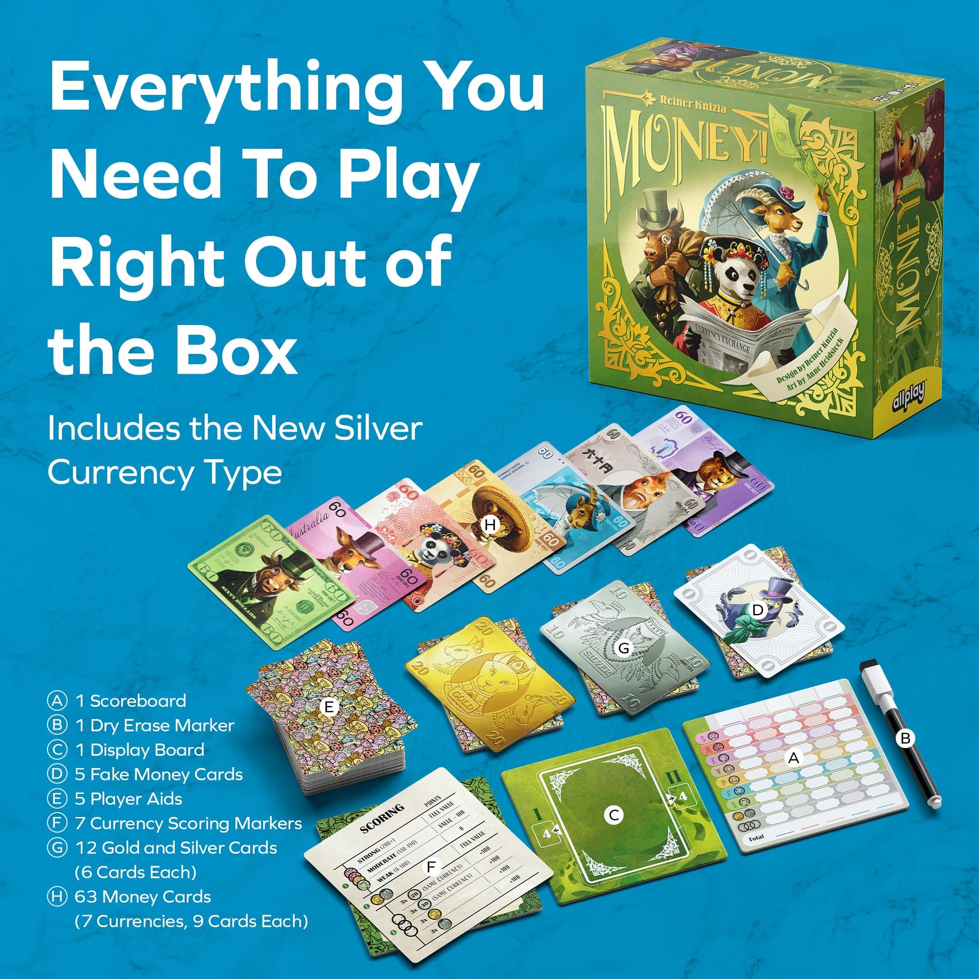 Allplay Money! Board Game for Adults and Families - A Dr. Knizia Cult Classic Card Game - Make Simultaneous Bids to React to The Constantly Changing