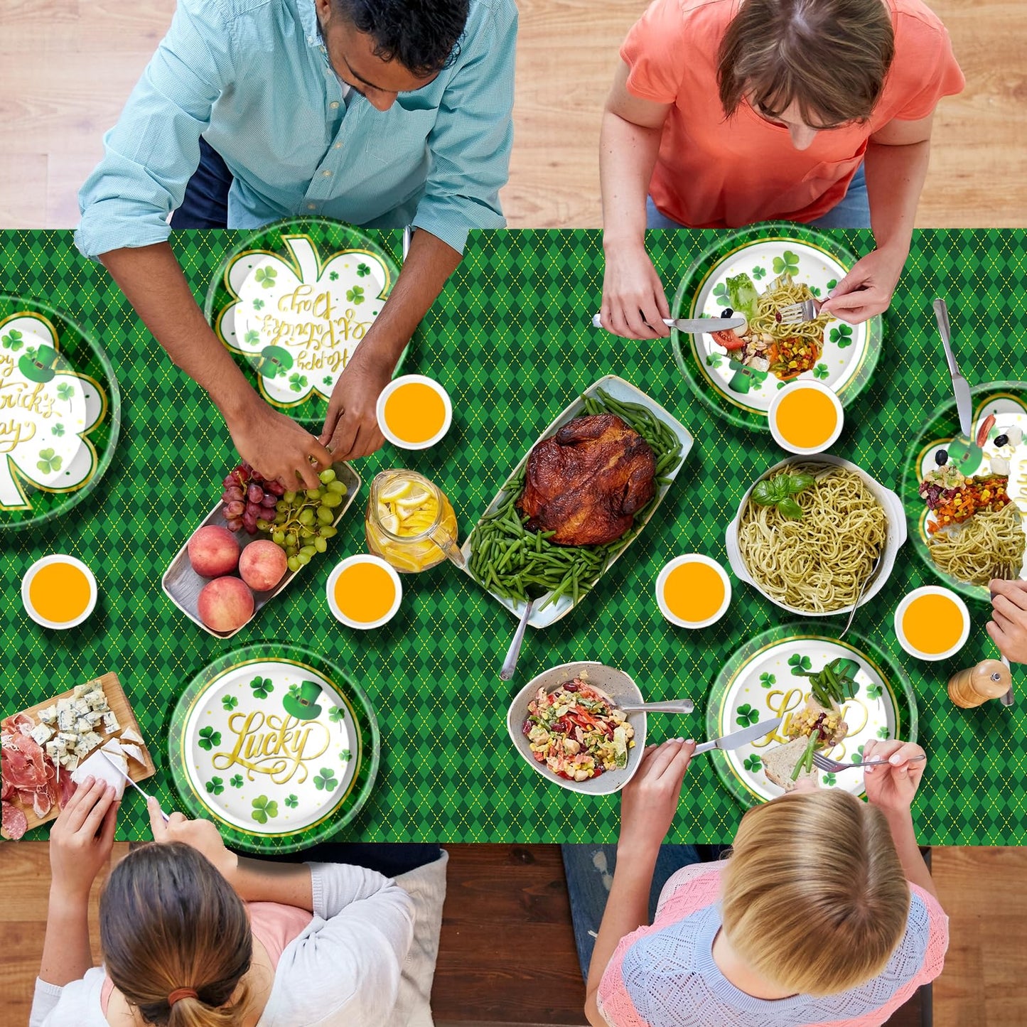St. Patrick's Day Party Supplies Tableware Set Irish Themed Tableware with Lucky Shamrock Paper Plates Napkins Cups Tablecloth Banner for St