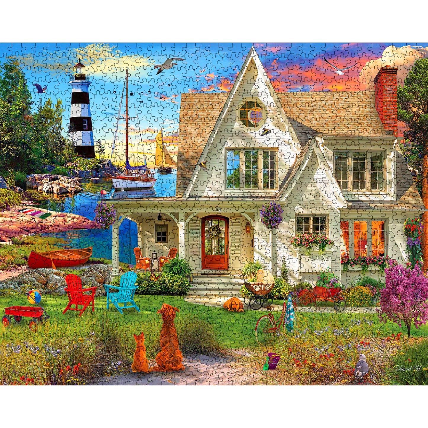 White Mountain 1000 Piece Jigsaw Puzzle Scenic Lighthouse Beach, Quiet Cove