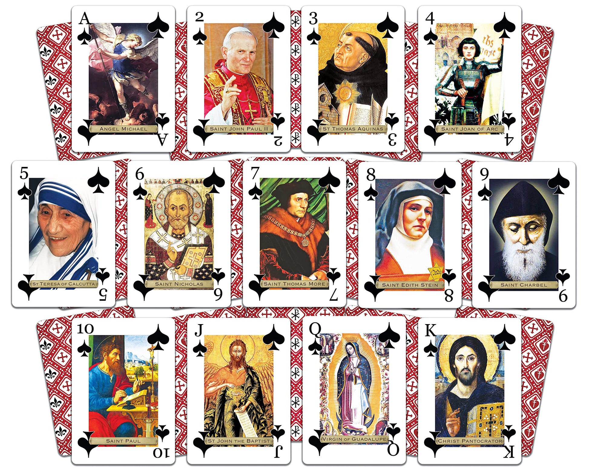 Holy Playing Cards Saints Edition - Catholic Religious Poker Deck with 55 Cards, QR Saint Bios, Holy Spirit Wilds - Faith Family Game & Gift