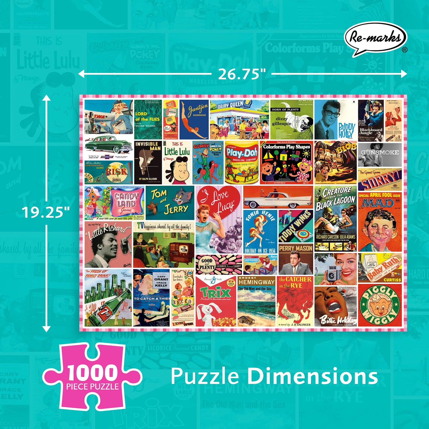 Re-Marks 1950s Pop Culture Puzzle, 1000-Piece Puzzle for All Ages, Family Jigsaw Puzzle