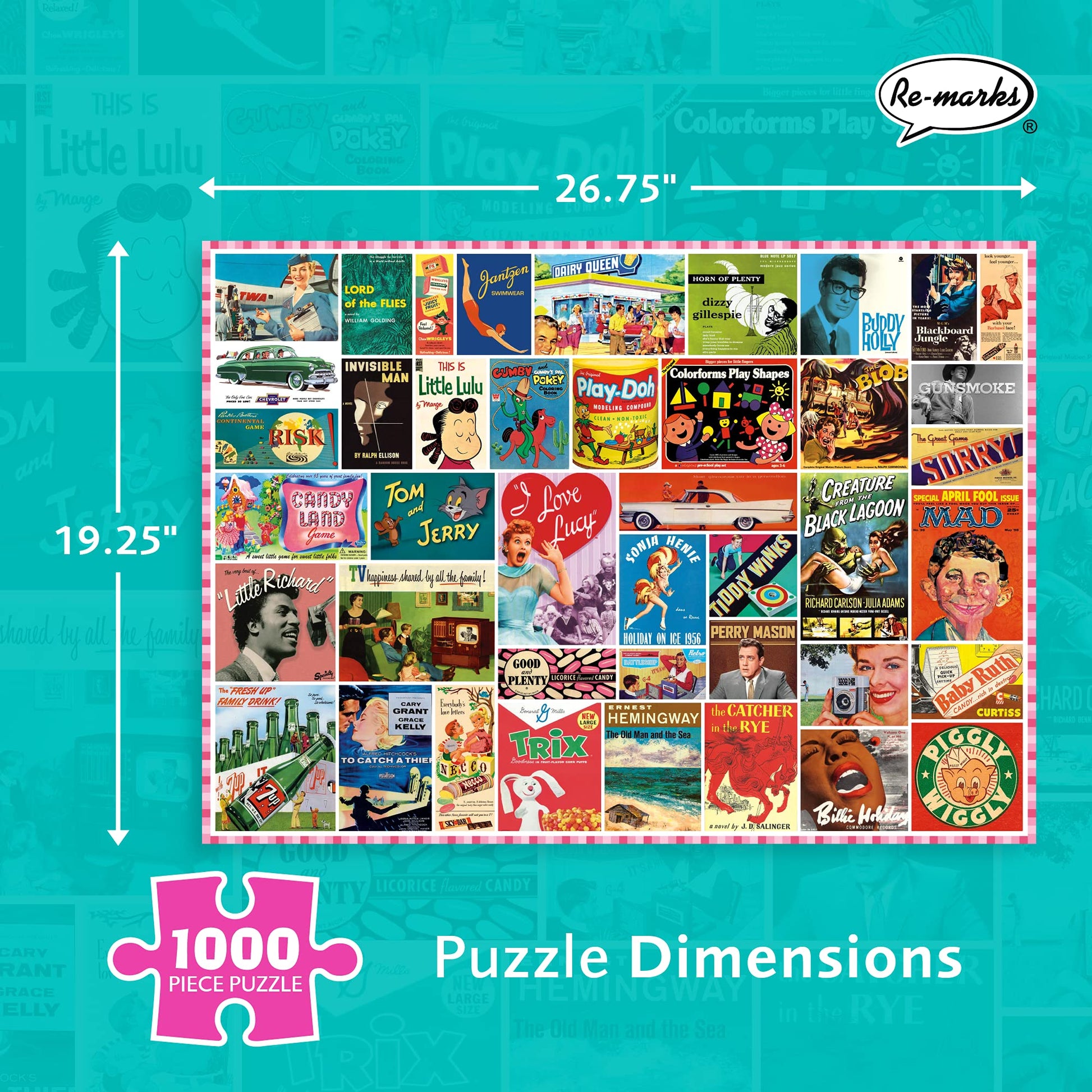 Re-Marks 1950s Pop Culture Puzzle, 1000-Piece Puzzle for All Ages, Family Jigsaw Puzzle