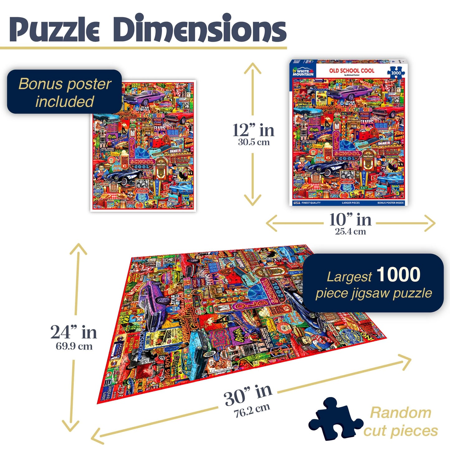 White Mountain 1000 Piece Jigsaw Puzzle Retro Nostalgic, Old School Cool