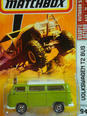 Matchbox Volkswagen T2 Bus Green # 94, 2008 Outdoor Sportsman 1:64 Scale