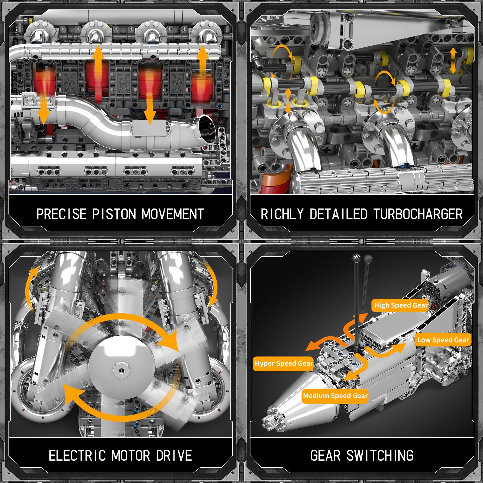 Mould King V8 Twin-Turbo Engine Model Kit That Runs, Mini Engines Building Blocks Set for Adults with Battery and Motor, Engineering Construction STEM