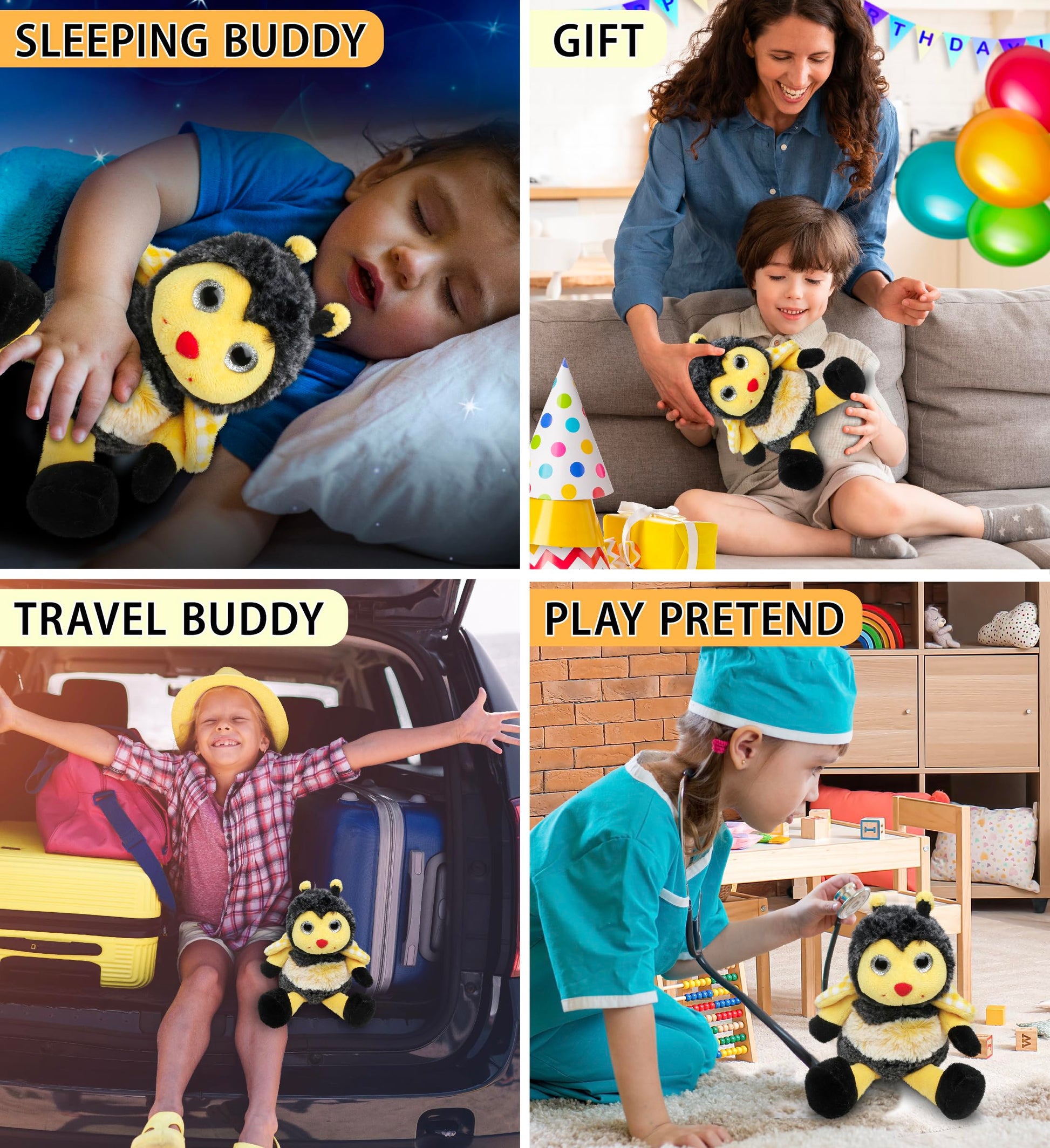 DolliBu Sitting Bee - Soft Realistic Stuffed Animal, Cute Insect Plush Toy for Boys & Girls, Adorable Gift for Baby, Kids & Adults - 7 Inches