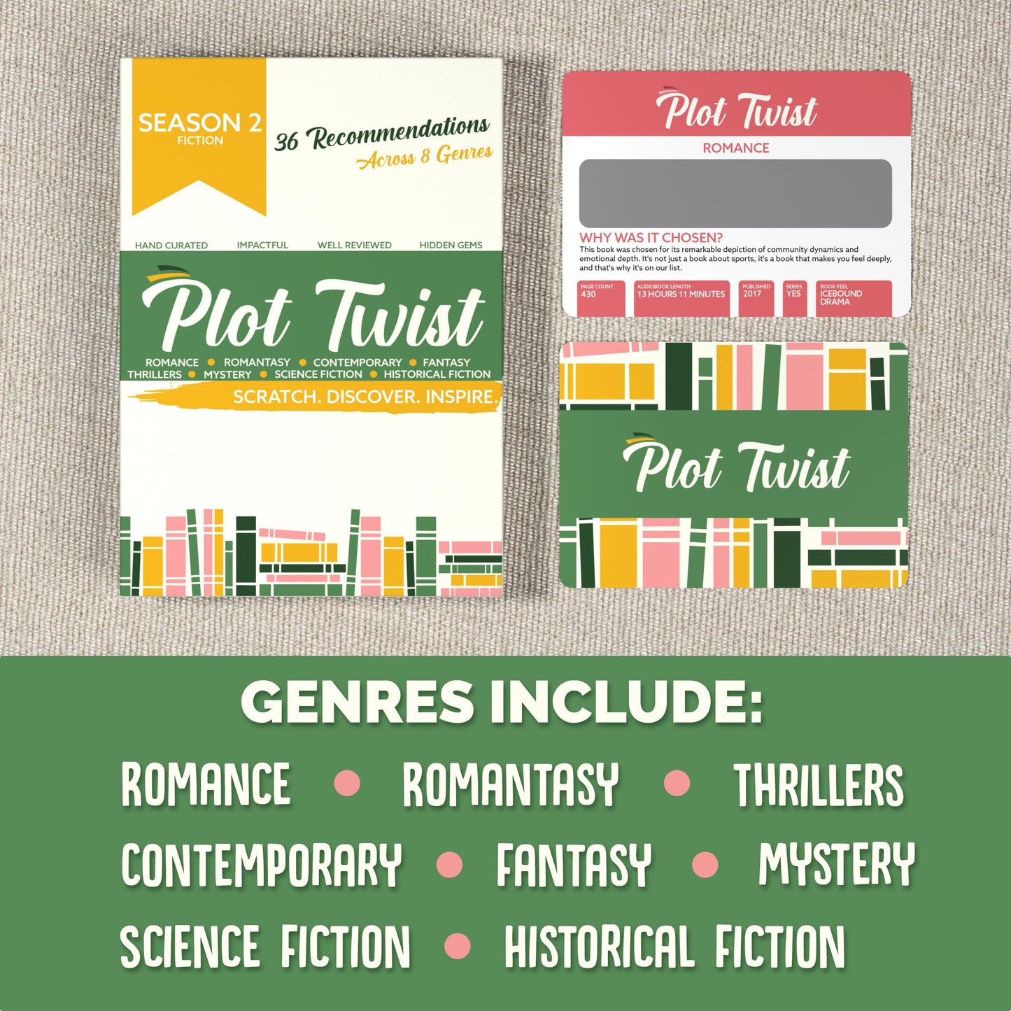 Blue Wasatch Games Plot Twist Season 2: 36 Book Recommendation Scratch Off Cards Across 8 Unique Fictional Genres. Gift for Couples, Book Clubs