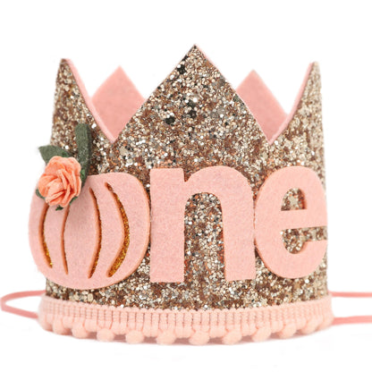 Agvgaza Little Pumpkin One Birthday Crown -Floral Pumpkin Decorations, Halloween Theme First Birthday Crown, 1st Hat Photo Shooting Props for Baby