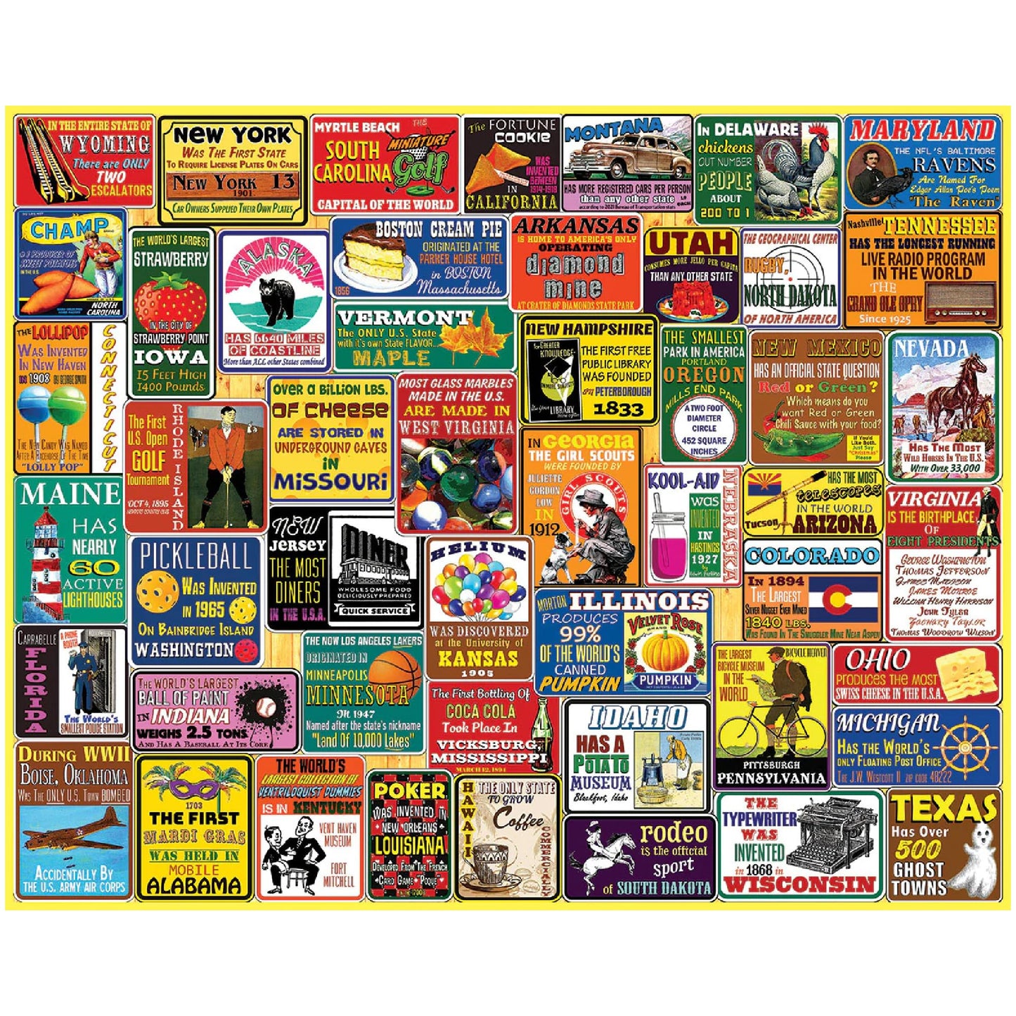 White Mountain 1000 Piece Jigsaw Puzzle Funny States Collage, State Trivia