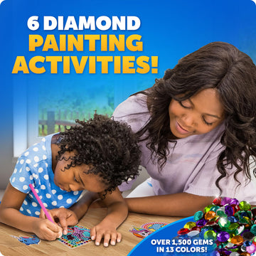Blue Marble Ultimate Diamond Painting Kit for Kids - 6 Craft Activities with 1500+ Gems, Make 3 Window Art Pieces & 3 Keychains, Includes Applicator