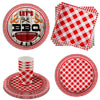Let's BBQ Red Gingham Birthday Party Supplies - 64 Piece Summer Barbeque Picnic Tableware Set Includes Large 9" Dinner Plates and 8" Dessert Paper